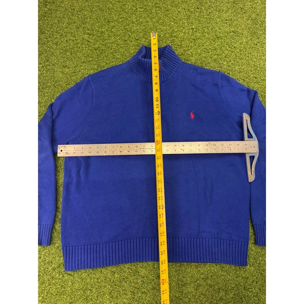 Polo Ralph Lauren Mens XL Blue Quarter‎ Zip Sweater Red Pony Logo Cotton Knit